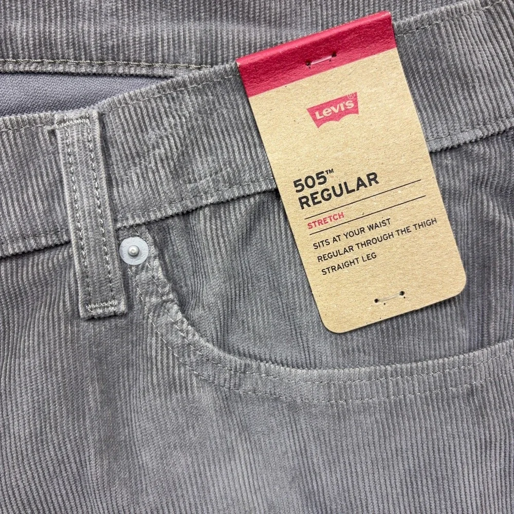 Levi's 505 Pants Mens 38x32 Gray Corduroy Regular Fit Straight Leg Stretch